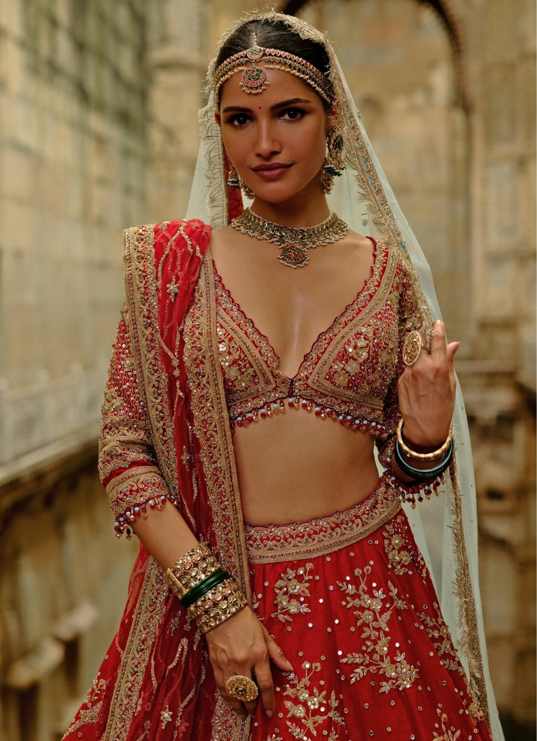 Red Raw Silk Bridal Lehenga Set Nitika Gujral - Fabilicious Fashion