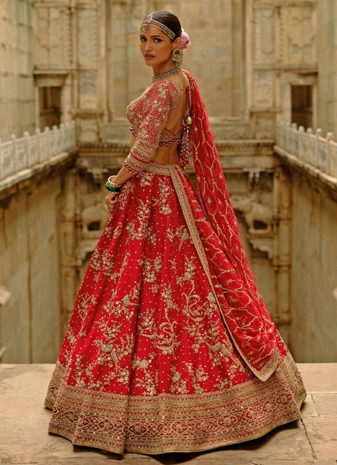 Red Raw Silk Bridal Lehenga Set Nitika Gujral - Fabilicious Fashion