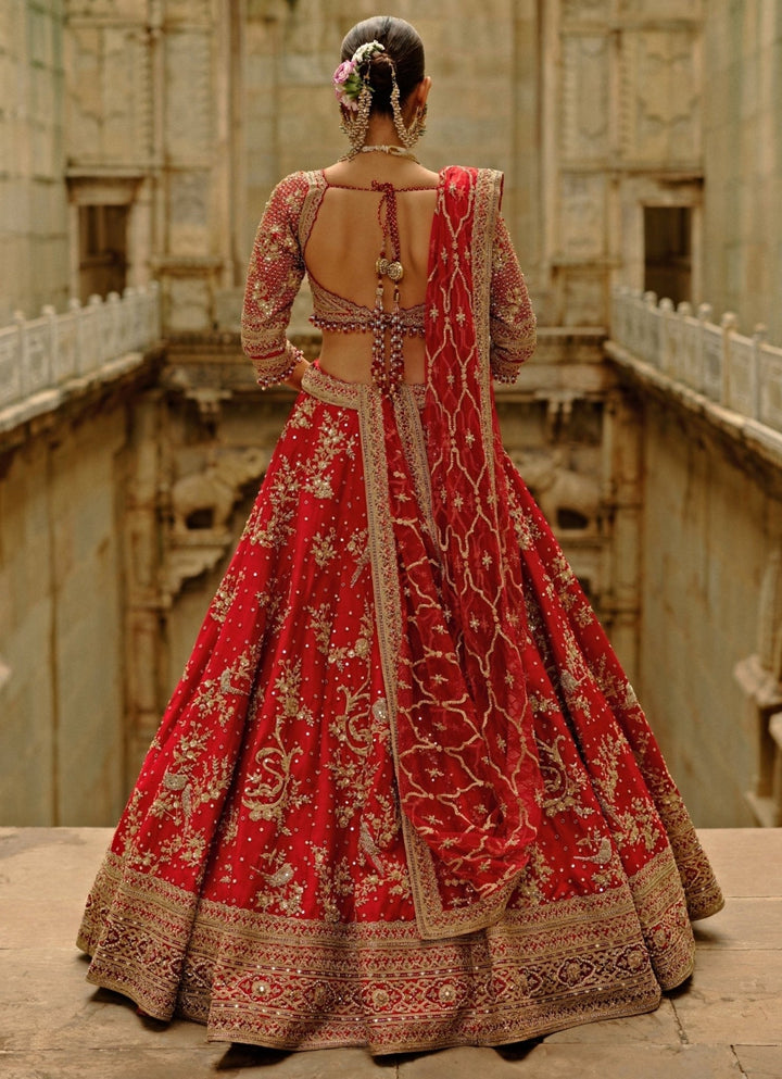 Red Raw Silk Bridal Lehenga Set Nitika Gujral - Fabilicious Fashion
