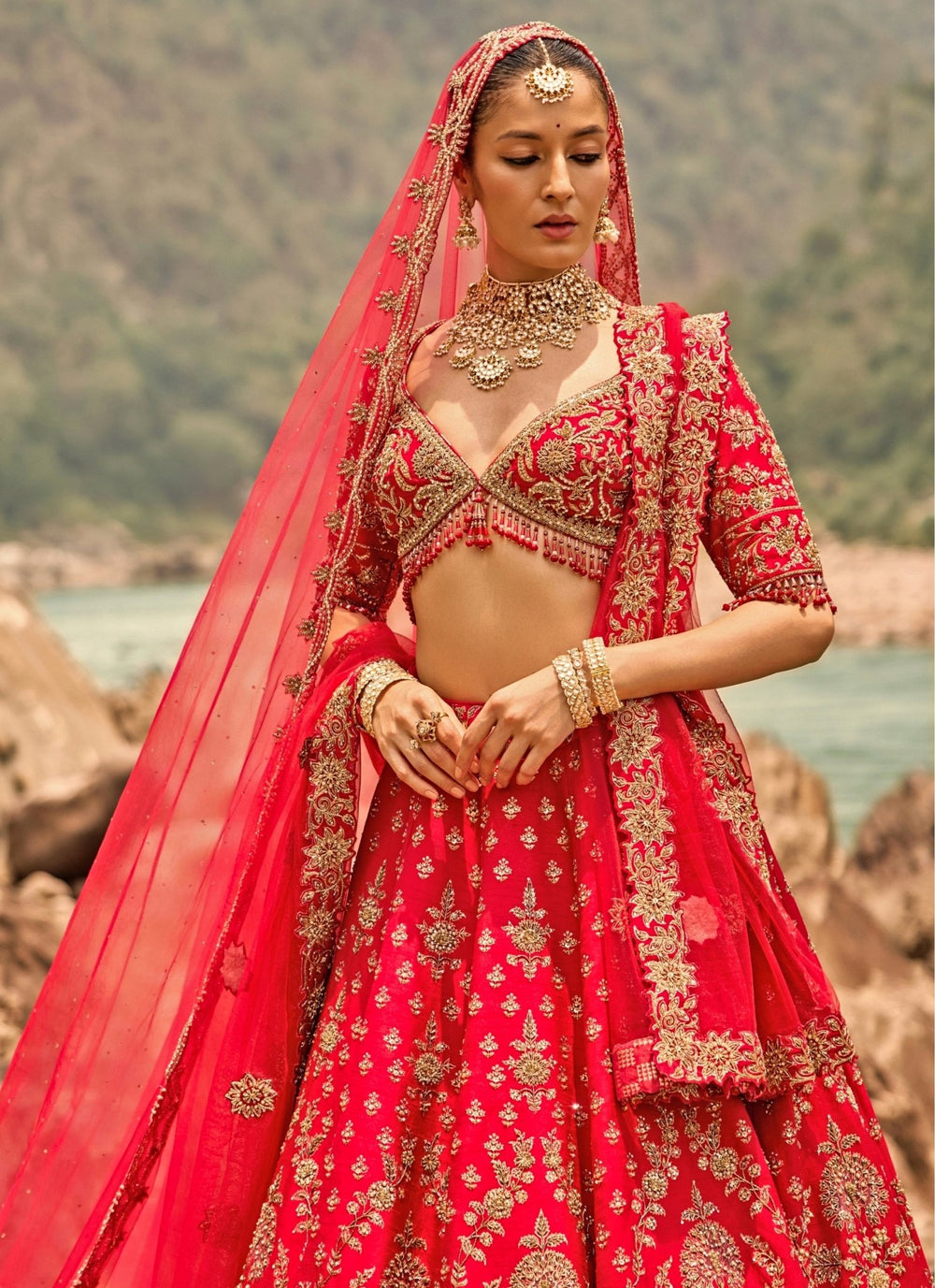 Nitika Gujral Red Raw Silk Bridal Lehenga SetFabilicious Fashion