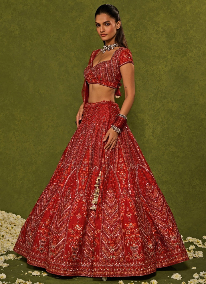 Red Raw Silk Bridal Lehenga Chamee & Palak - Fabilicious Fashion