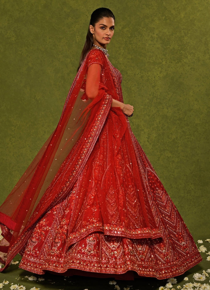 Red Raw Silk Bridal Lehenga Chamee & Palak - Fabilicious Fashion
