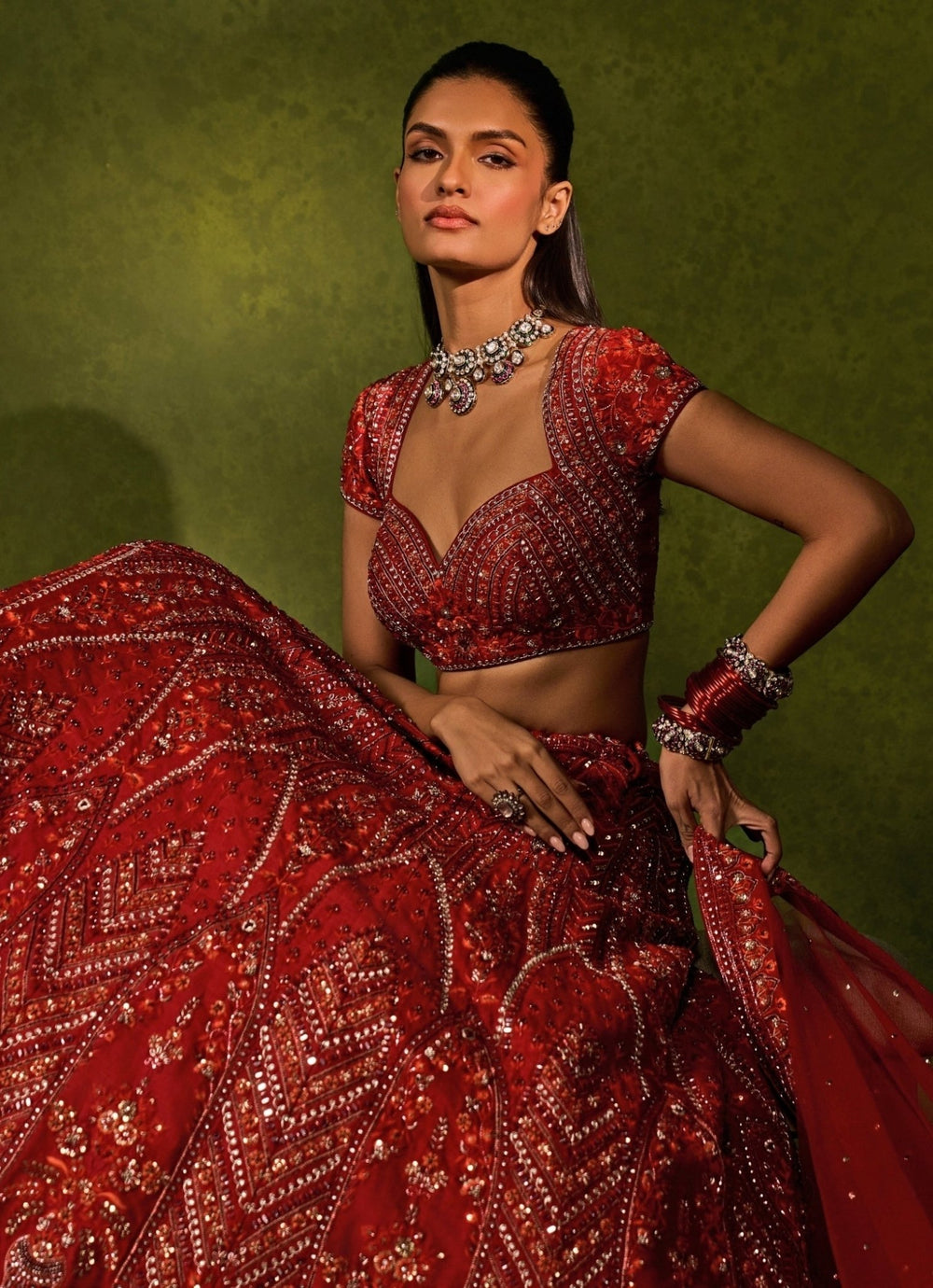 Chamee and Palak Red Raw Silk Bridal LehengaFabilicious Fashion