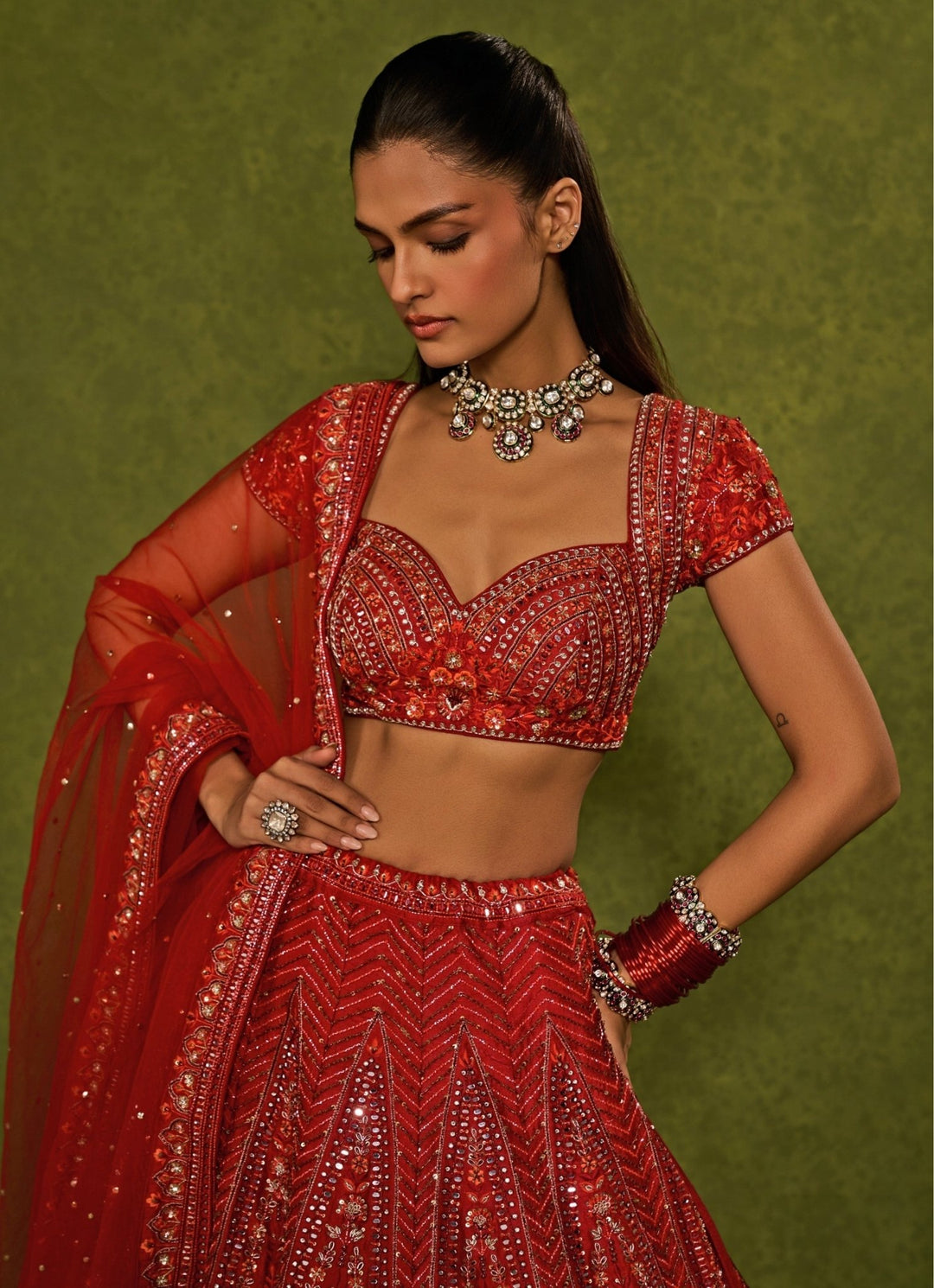 Red Raw Silk Bridal Lehenga Chamee & Palak - Fabilicious Fashion
