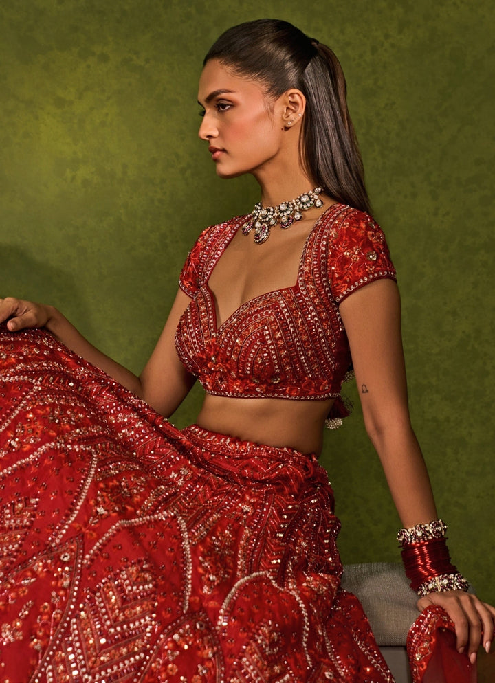 Red Raw Silk Bridal Lehenga Chamee & Palak - Fabilicious Fashion