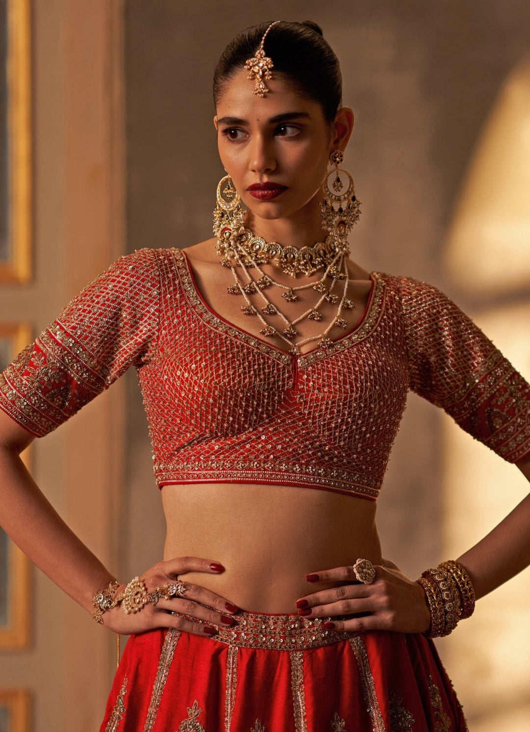 Red Raw Silk Double Dupatta Bridal Lehenga Set Angad Singh - Fabilicious Fashion