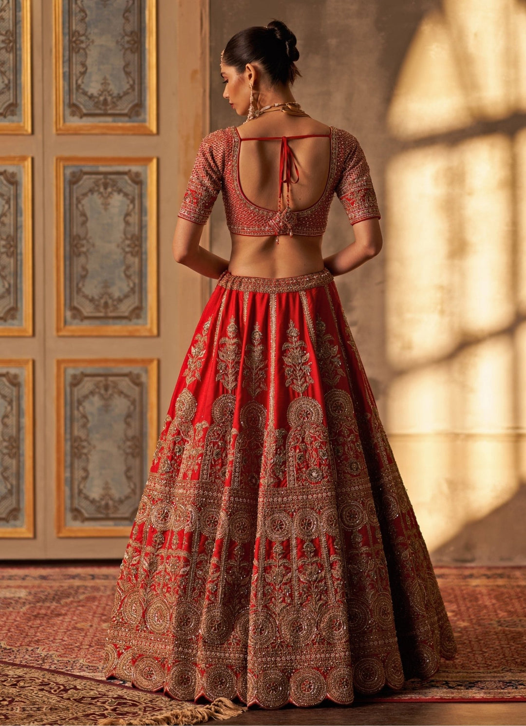 Red Raw Silk Double Dupatta Bridal Lehenga Set Angad Singh - Fabilicious Fashion