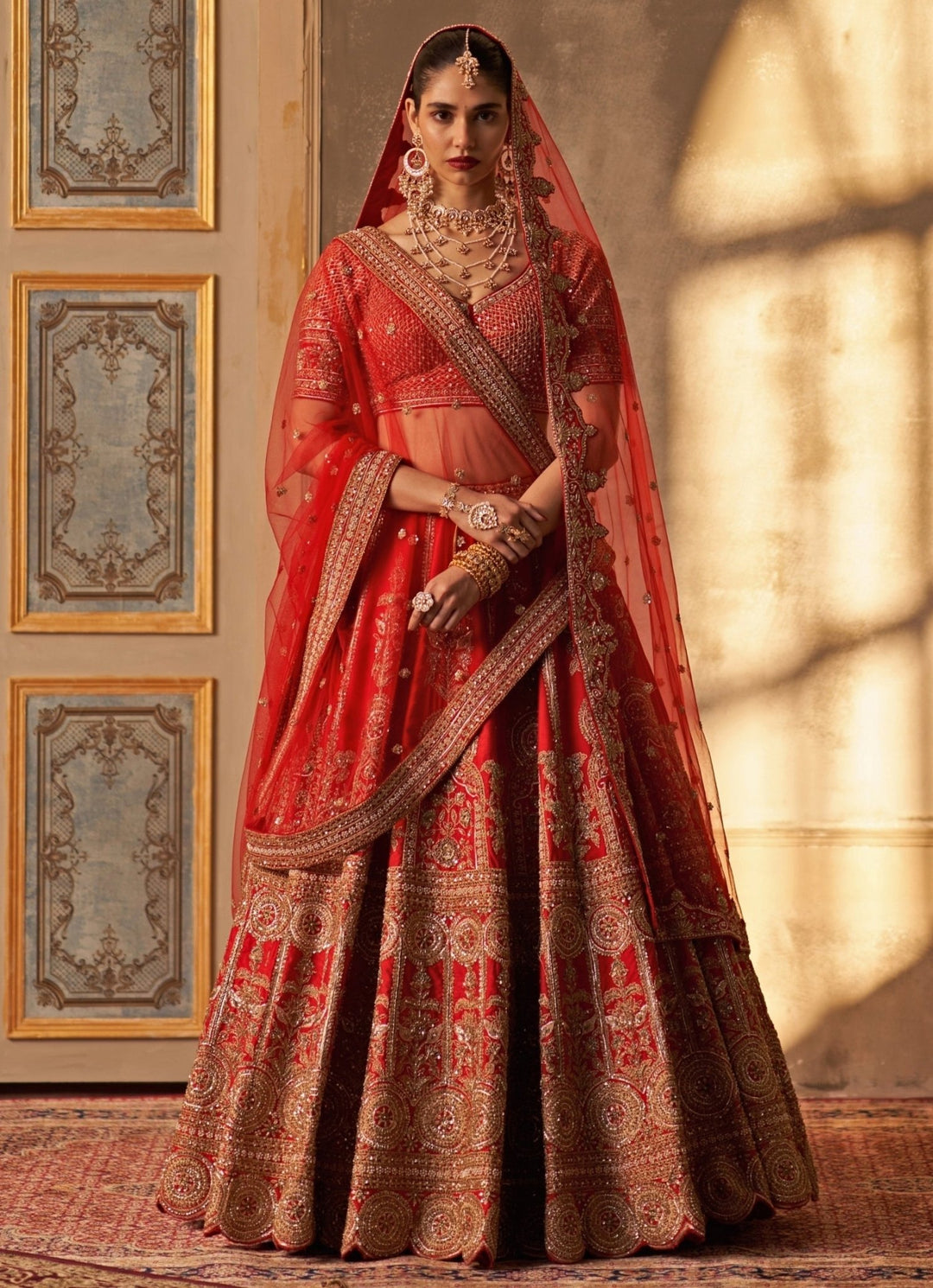 Red Raw Silk Double Dupatta Bridal Lehenga Set Angad Singh - Fabilicious Fashion
