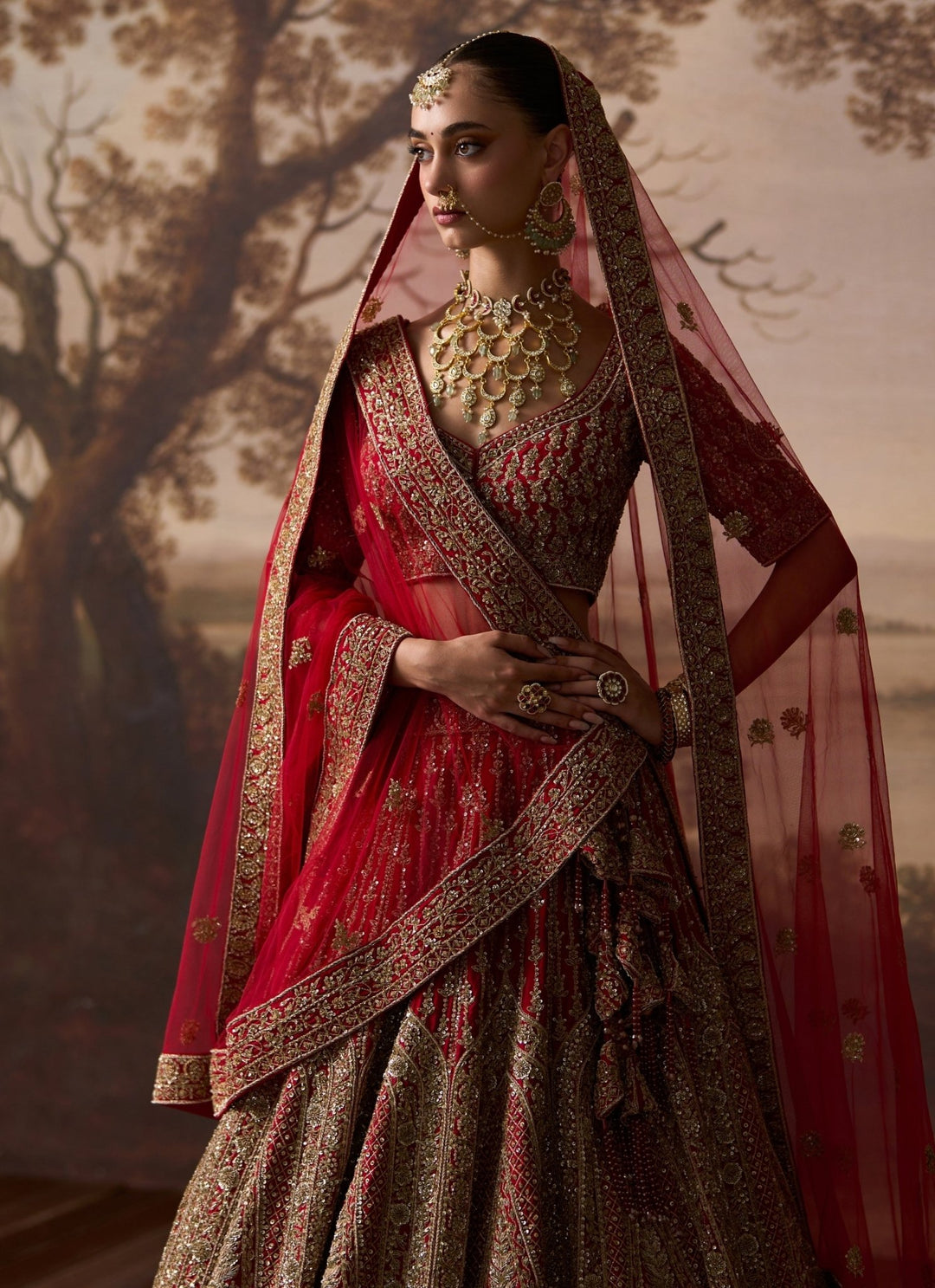 Angad Singh Red Raw Silk Double Dupatta Bridal LehengaFabilicious Fashion