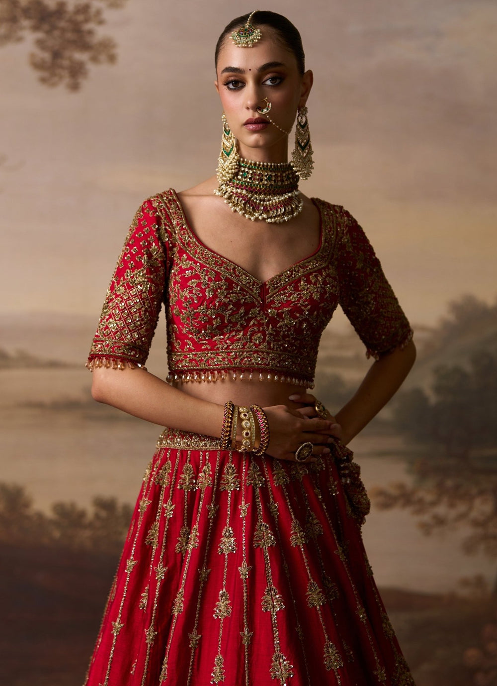 Angad Singh Red Raw Silk Double Dupatta Bridal LehengaFabilicious Fashion