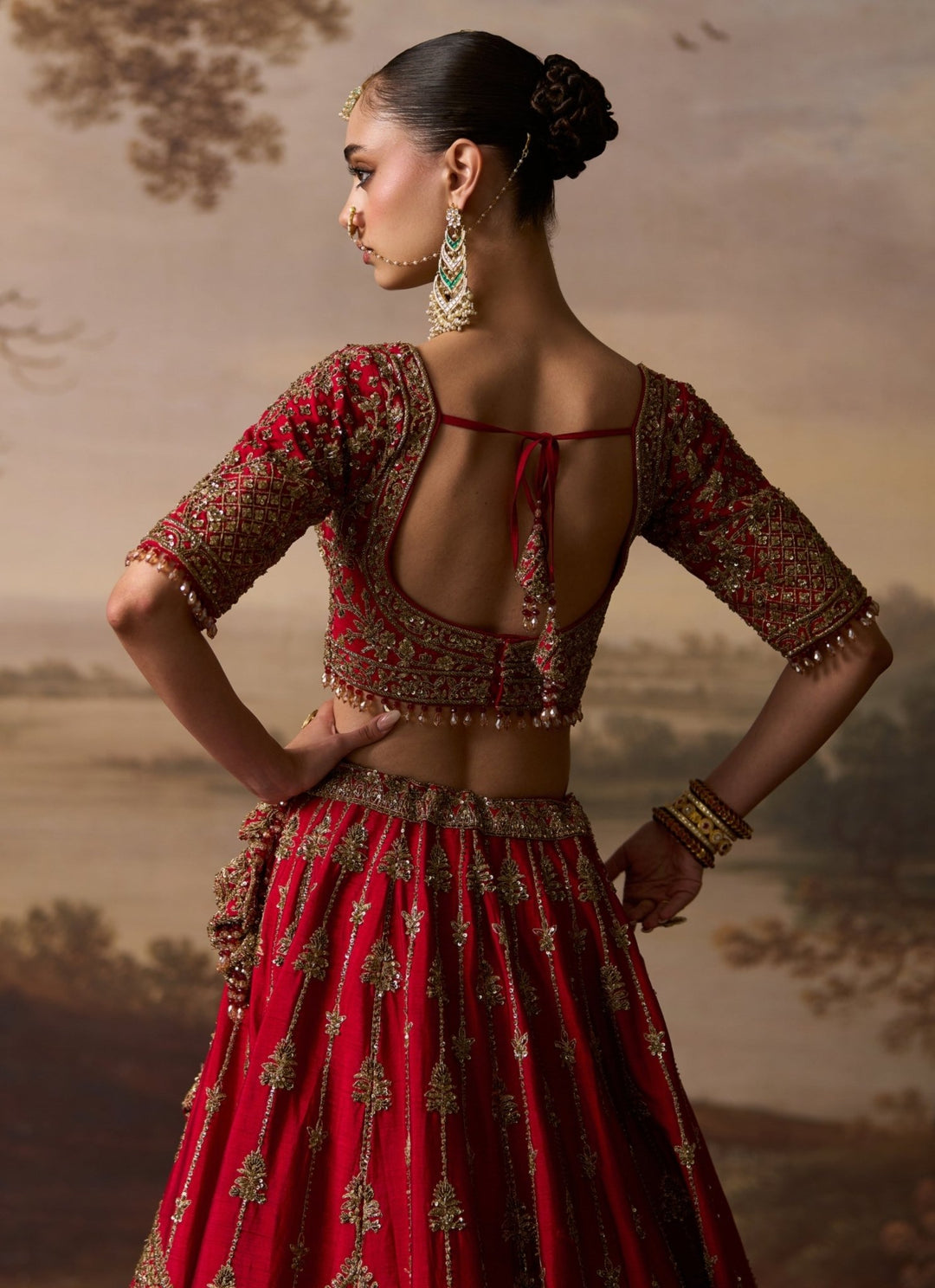 Angad Singh Red Raw Silk Double Dupatta Bridal LehengaFabilicious Fashion