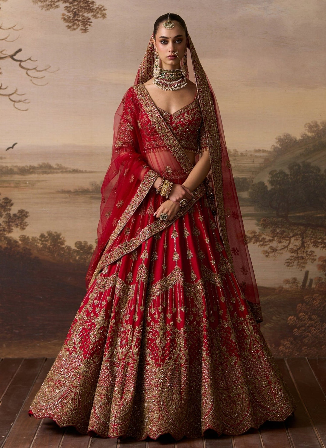 Angad Singh Red Raw Silk Double Dupatta Bridal LehengaFabilicious Fashion