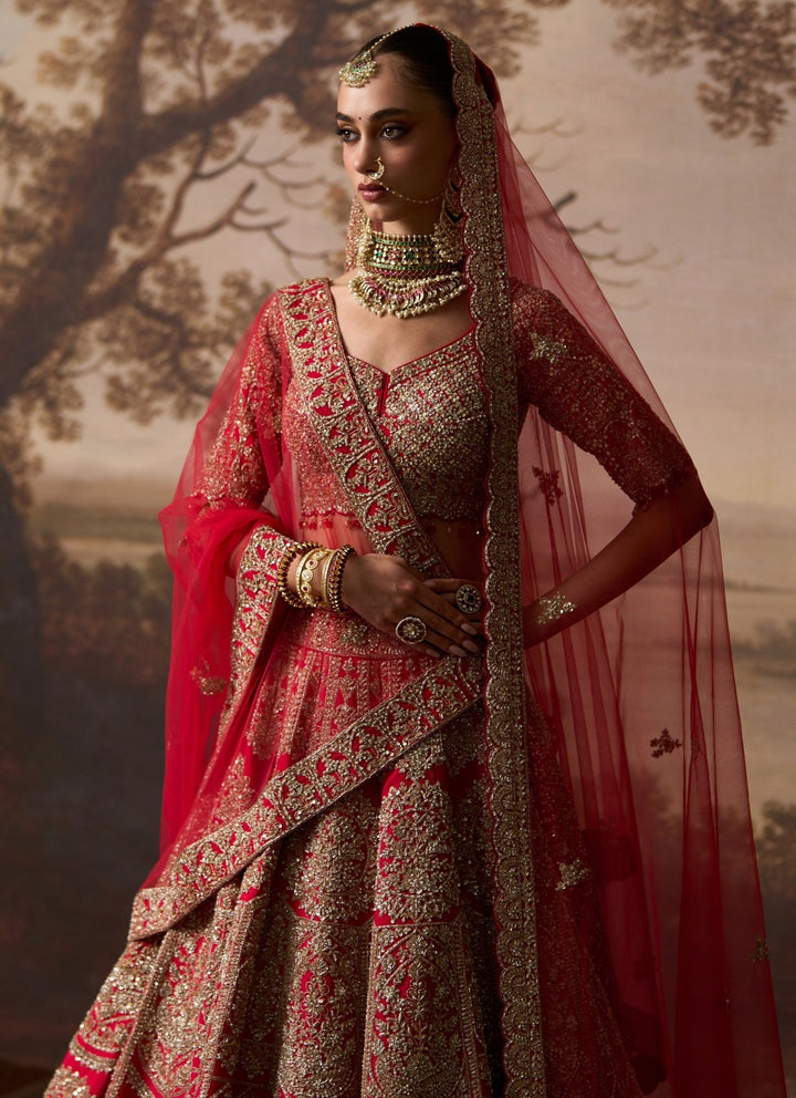 Angad Singh Red Raw Silk Double Dupatta Lehenga SetFabilicious Fashion