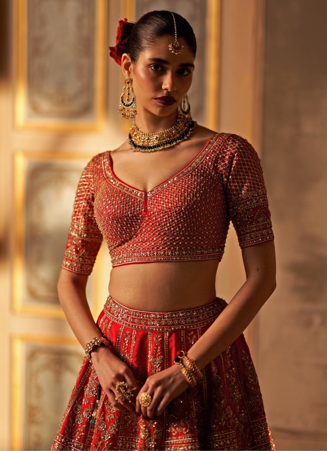 Angad Singh Red Raw Silk Double Dupatta Lehenga SetFabilicious Fashion