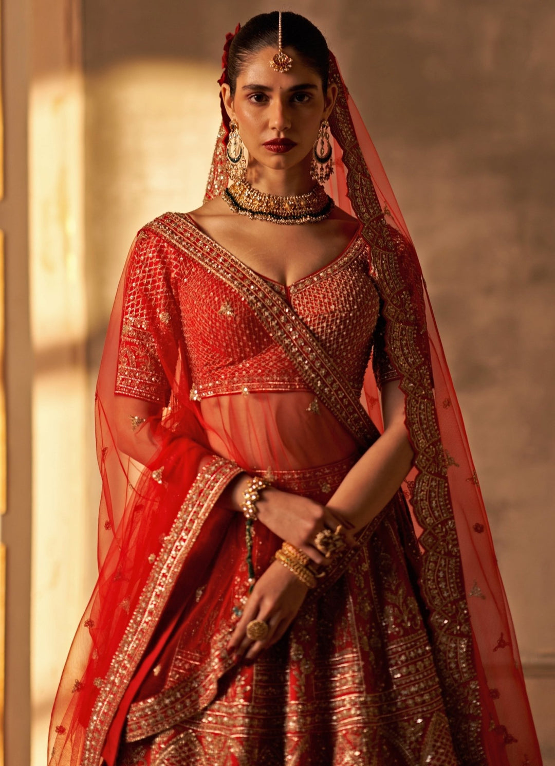 Angad Singh Red Raw Silk Double Dupatta Lehenga SetFabilicious Fashion