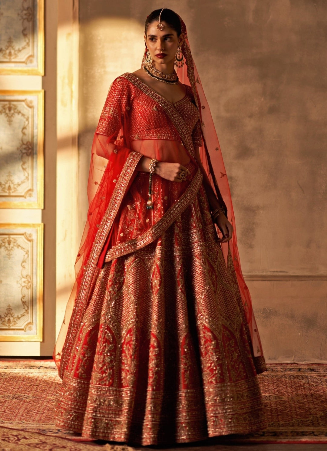 Red Raw Silk Double Dupatta Lehenga Set Angad Singh - Fabilicious Fashion