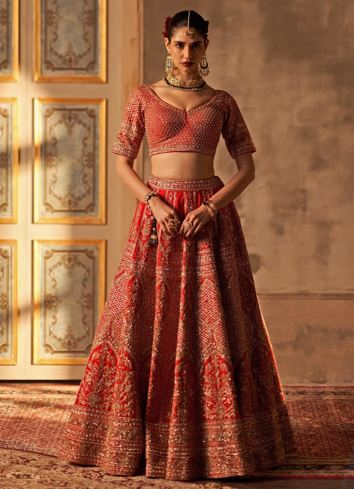 Angad Singh Red Raw Silk Double Dupatta Lehenga SetFabilicious Fashion