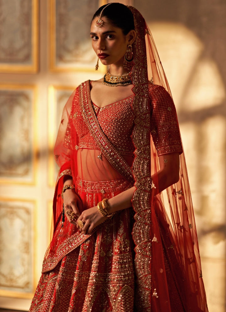 Angad Singh Red Raw Silk Double Dupatta Lehenga SetFabilicious Fashion