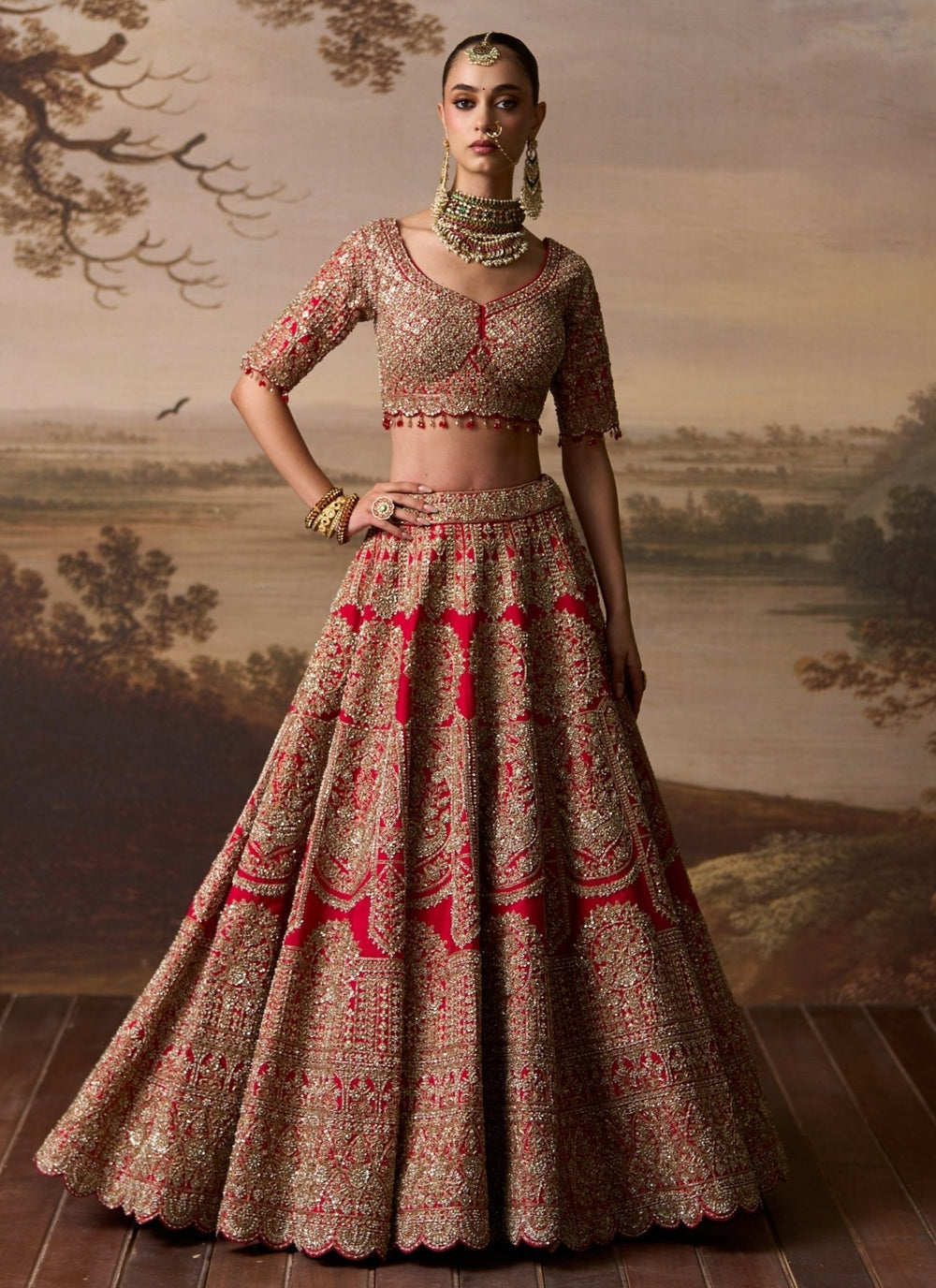 Angad Singh Red Raw Silk Double Dupatta Lehenga SetFabilicious Fashion