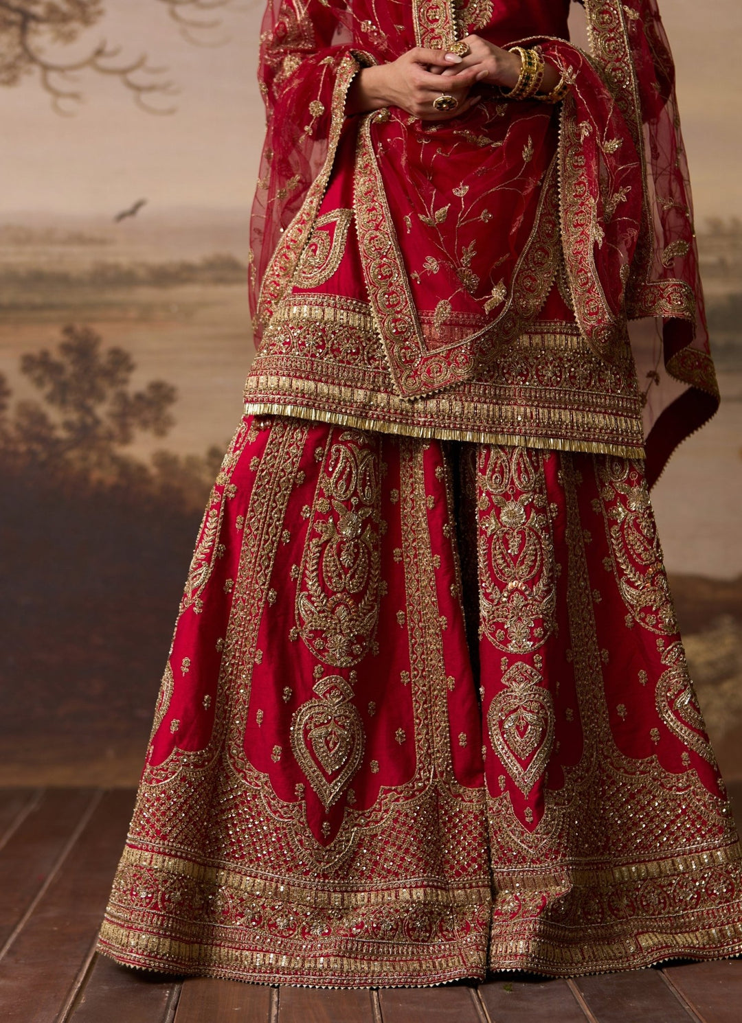 Angad Singh Red Raw Silk Kurta Sharara SetFabilicious Fashion