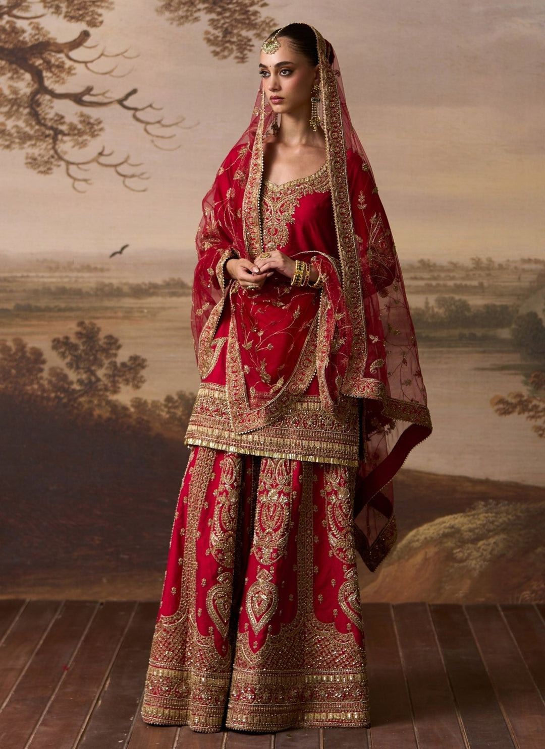Angad Singh Red Raw Silk Kurta Sharara SetFabilicious Fashion