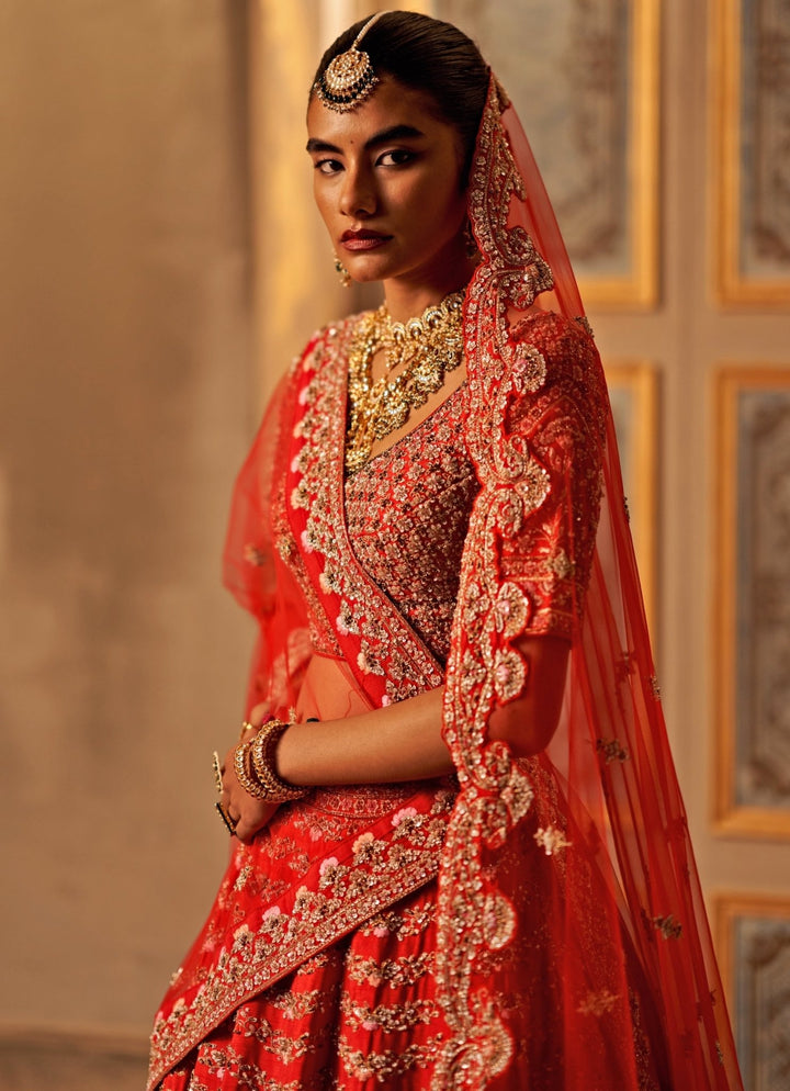Angad Singh Red Raw Silk Lehenga Set With Double DupattaFabilicious Fashion
