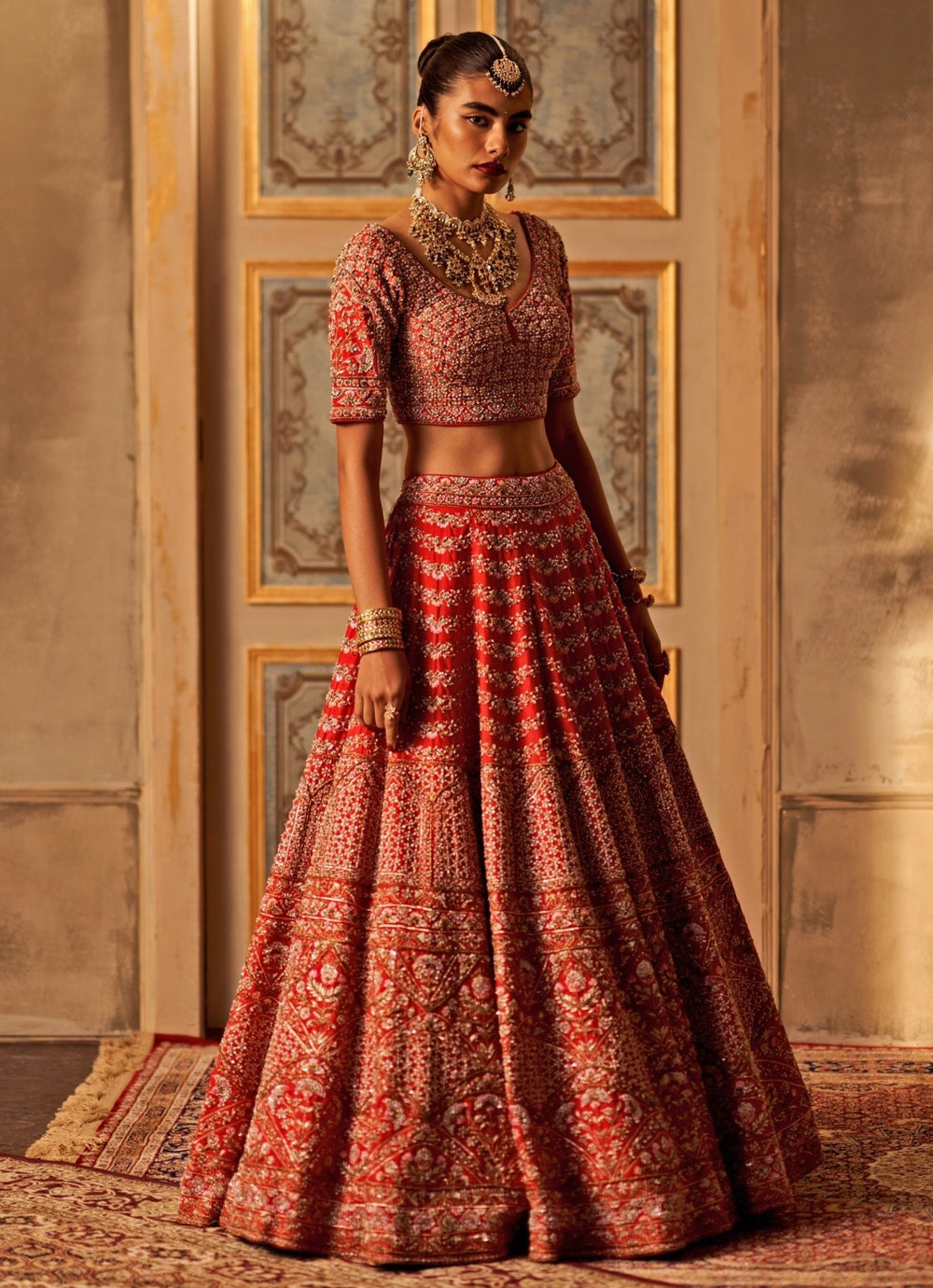 Red Raw Silk Lehenga Set With Double Dupatta Angad Singh - Fabilicious Fashion