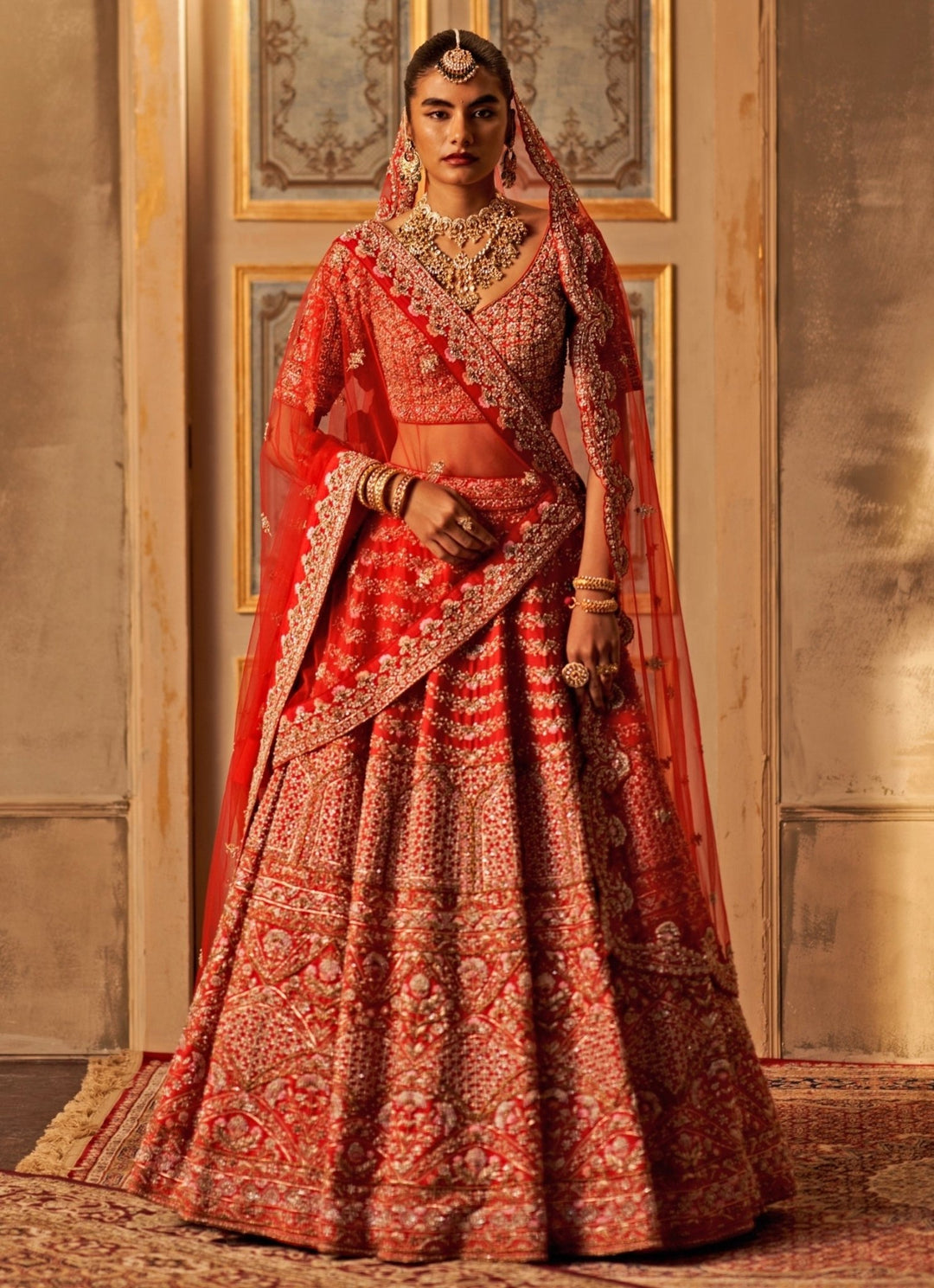 Red Raw Silk Lehenga Set With Double Dupatta Angad Singh - Fabilicious Fashion