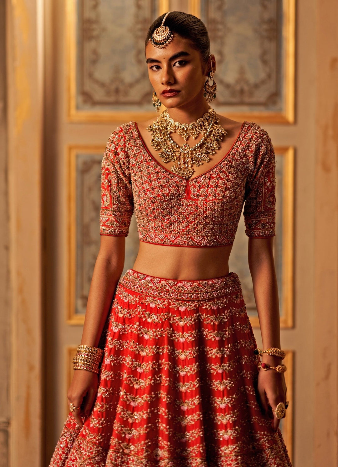 Angad Singh Red Raw Silk Lehenga Set With Double DupattaFabilicious Fashion
