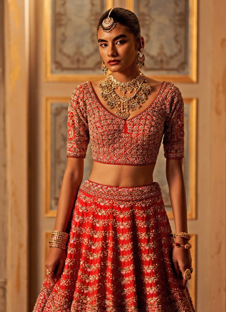 Angad Singh Red Raw Silk Lehenga Set With Double DupattaFabilicious Fashion