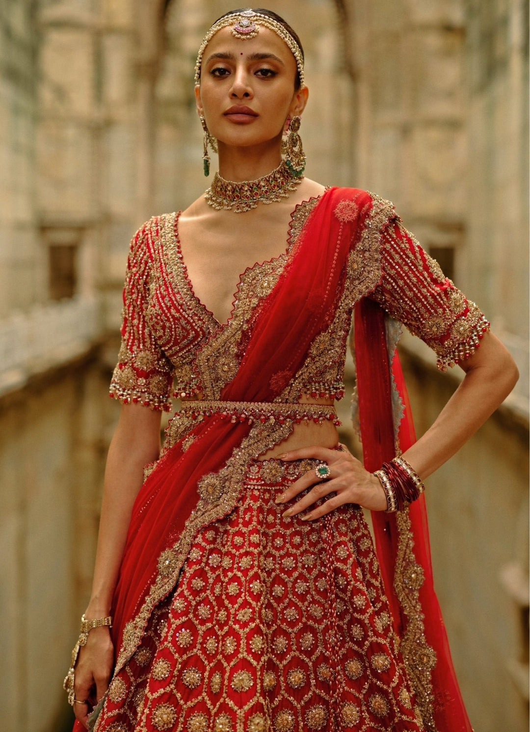 Red Raw Silk Lehenga Set Nitika Gujral - Fabilicious Fashion