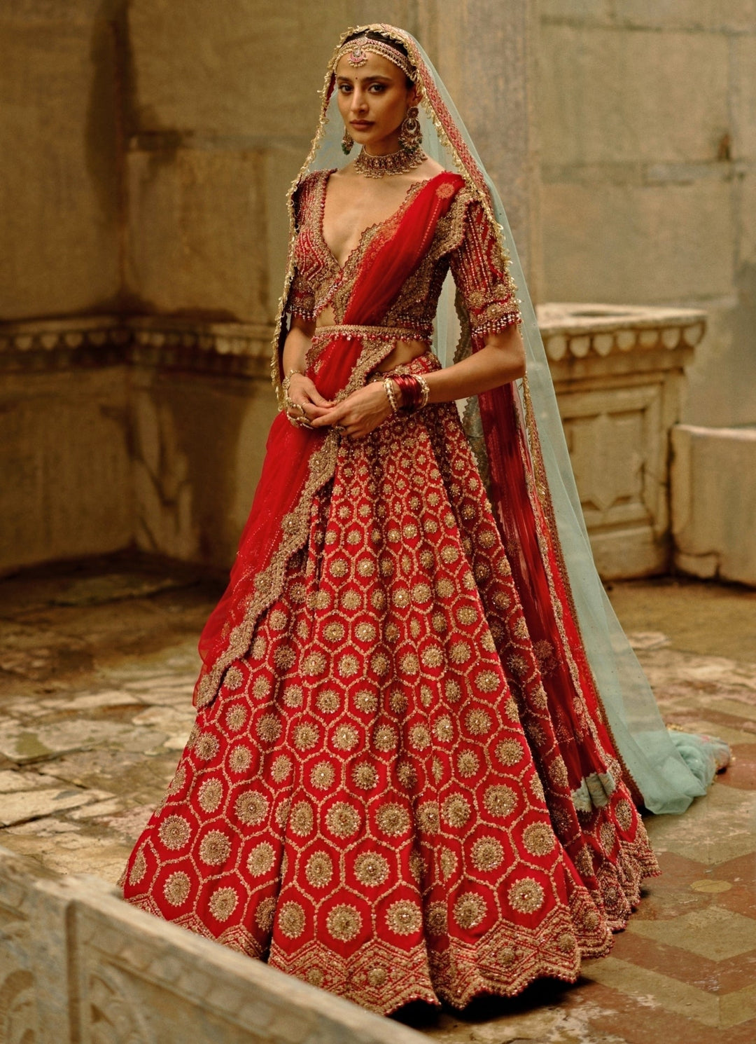 Red Raw Silk Lehenga Set Nitika Gujral - Fabilicious Fashion