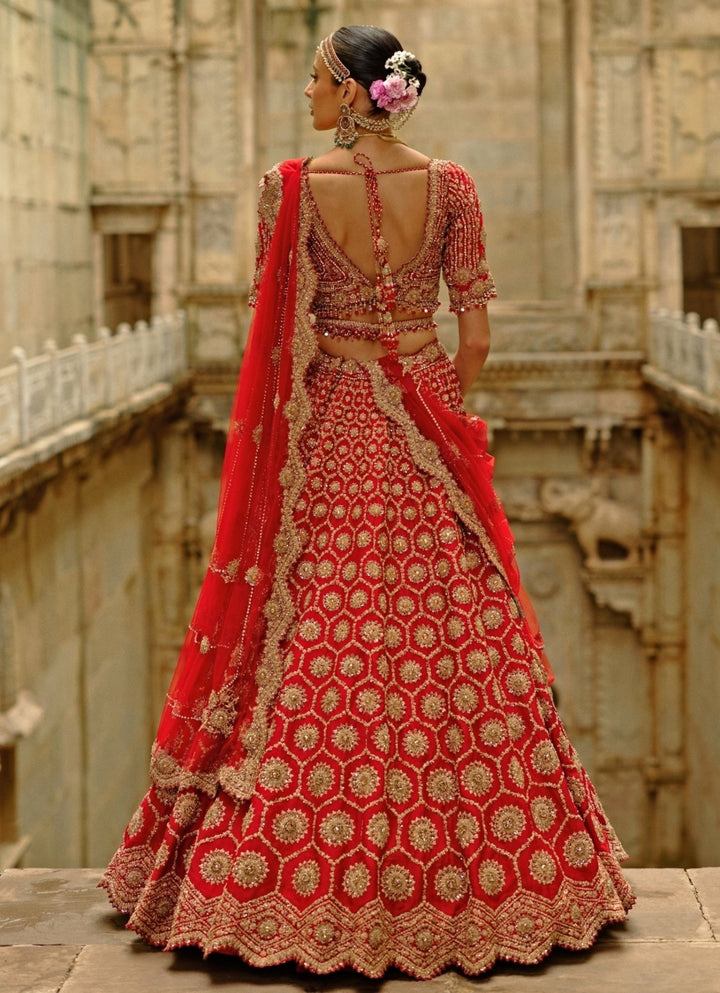 Red Raw Silk Lehenga Set Nitika Gujral - Fabilicious Fashion