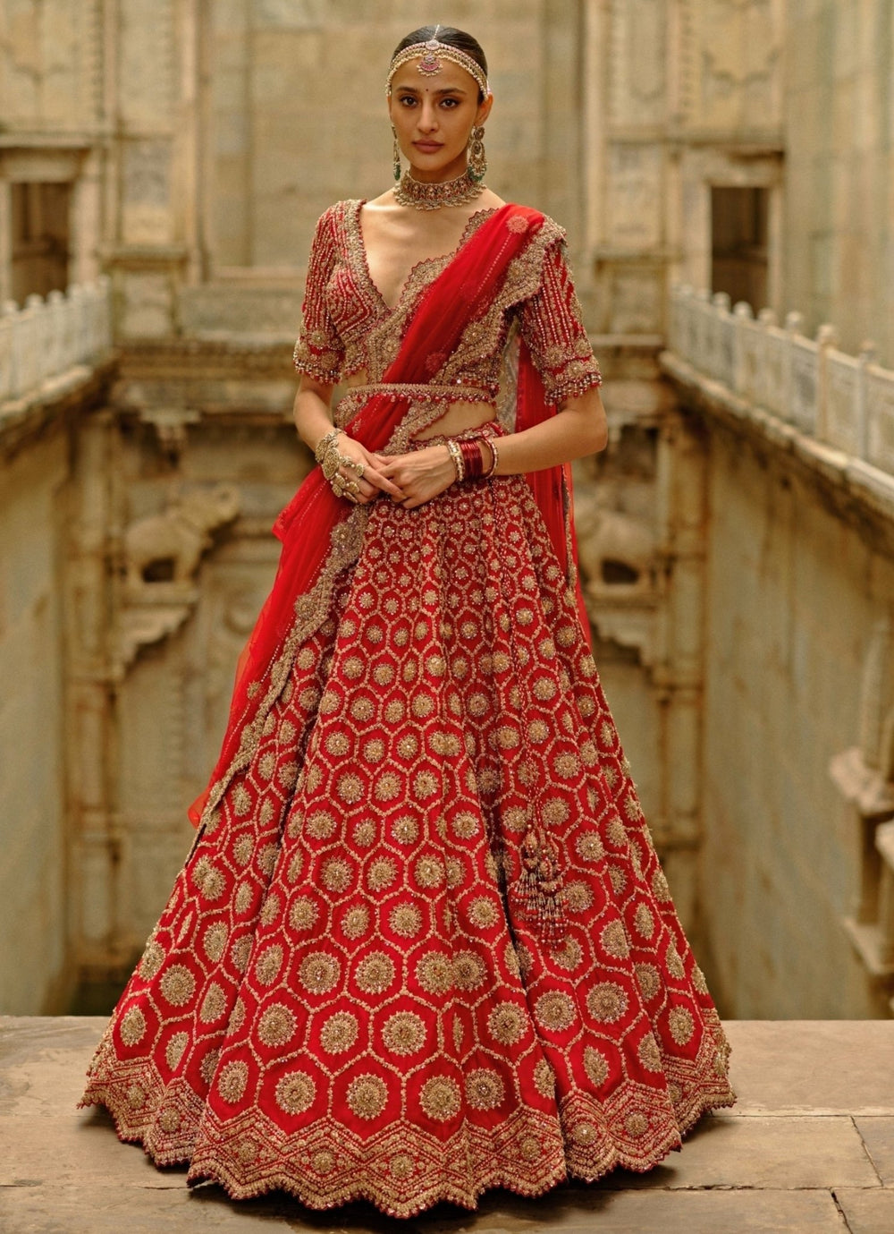 Red Raw Silk Lehenga Set Nitika Gujral - Fabilicious Fashion