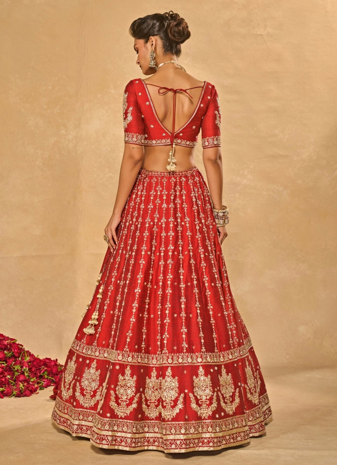 Red Raw Silk Lehenga With Banarasi Dupatta Chamee & Palak - Fabilicious Fashion