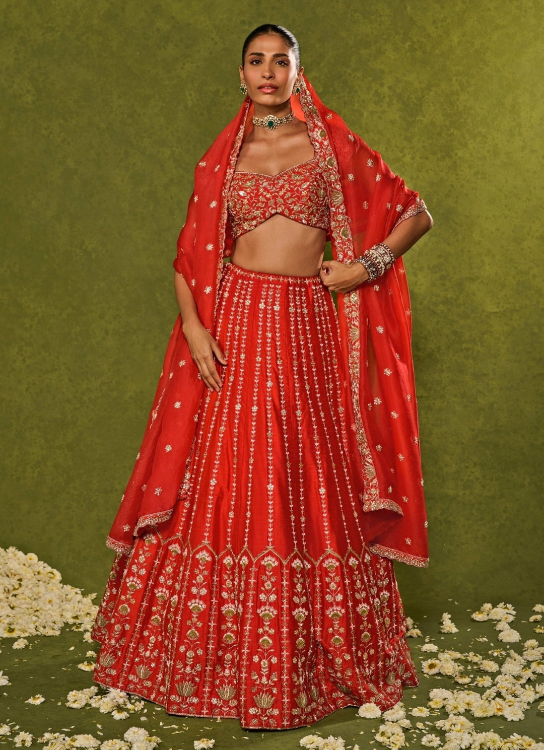 Red Raw Silk Lehenga Chamee & Palak - Fabilicious Fashion