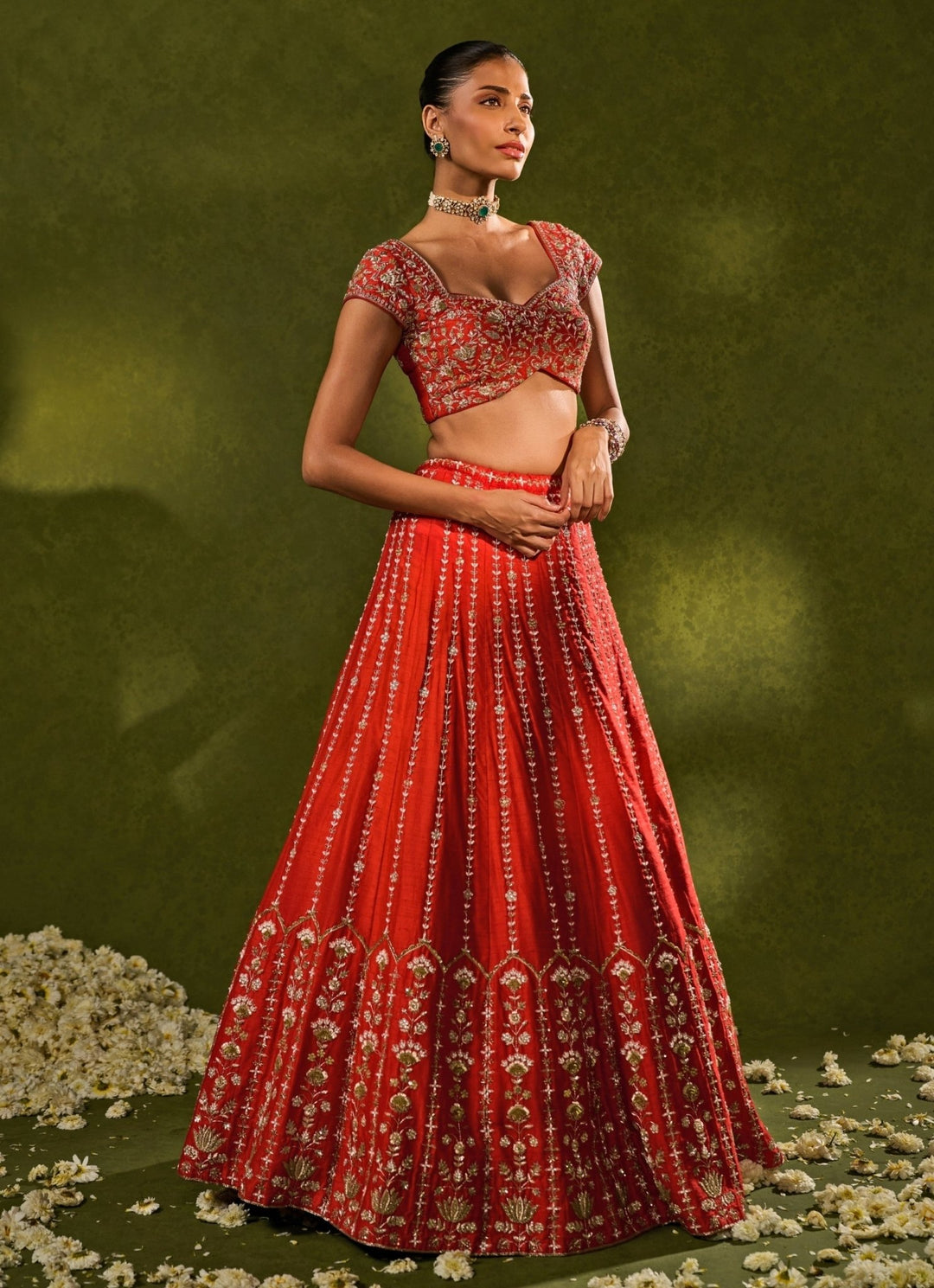 Red Raw Silk Lehenga Chamee &amp; Palak - Fabilicious Fashion