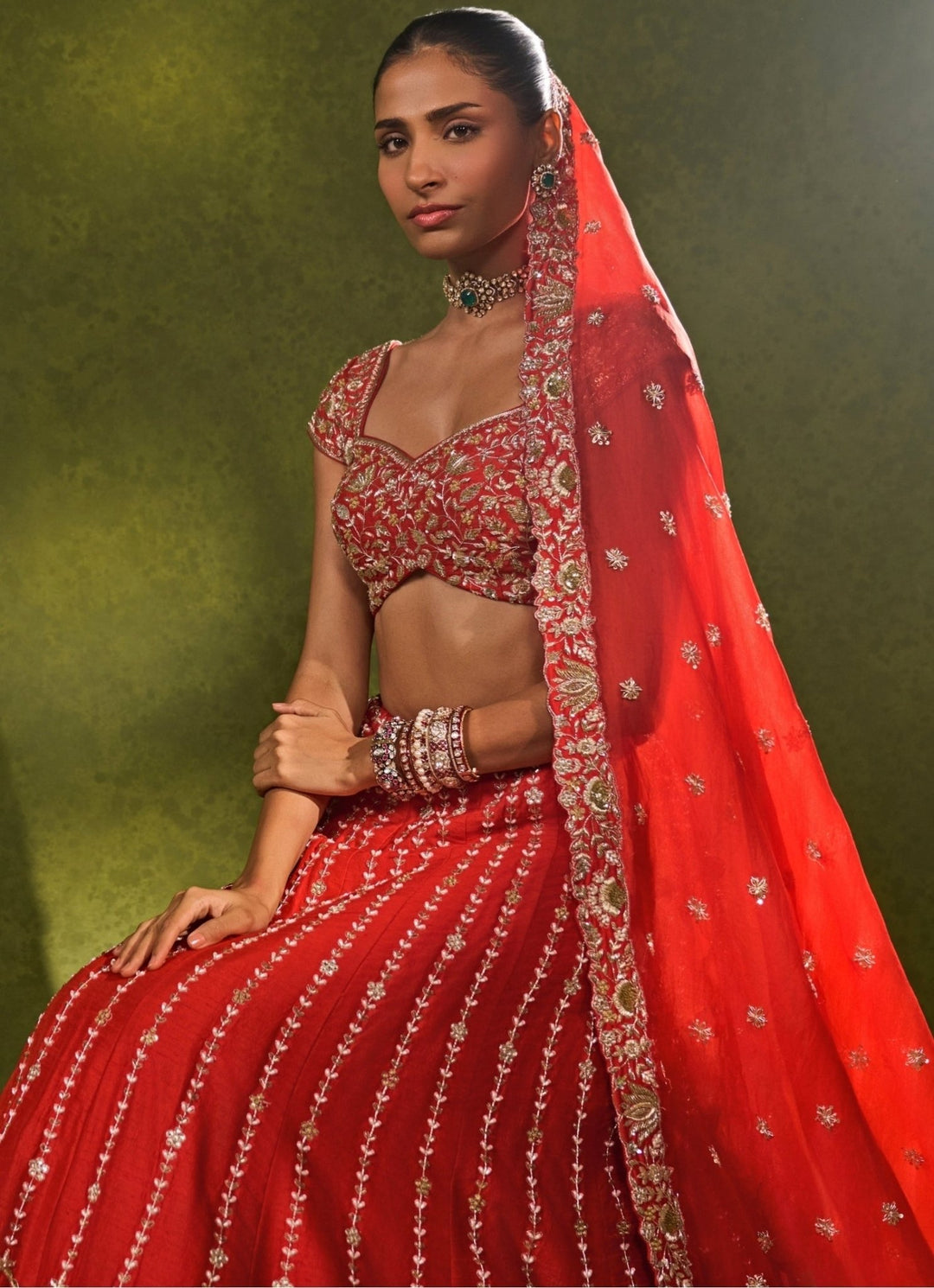 Red Raw Silk Lehenga Chamee &amp; Palak - Fabilicious Fashion