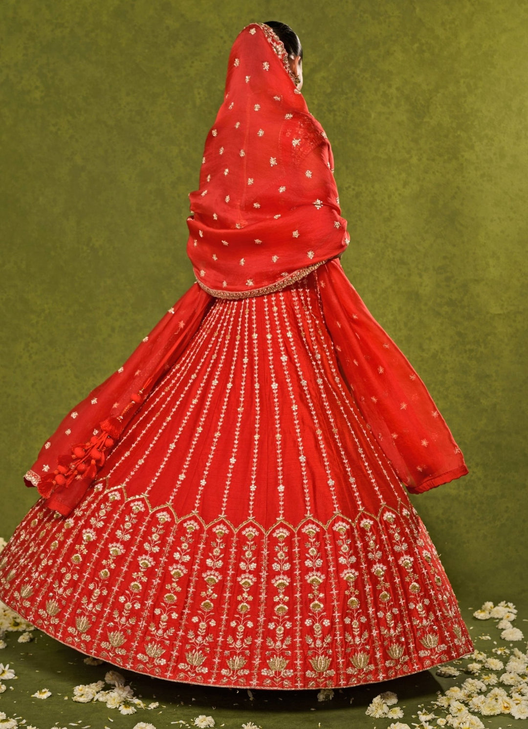 Red Raw Silk Lehenga Chamee &amp; Palak - Fabilicious Fashion