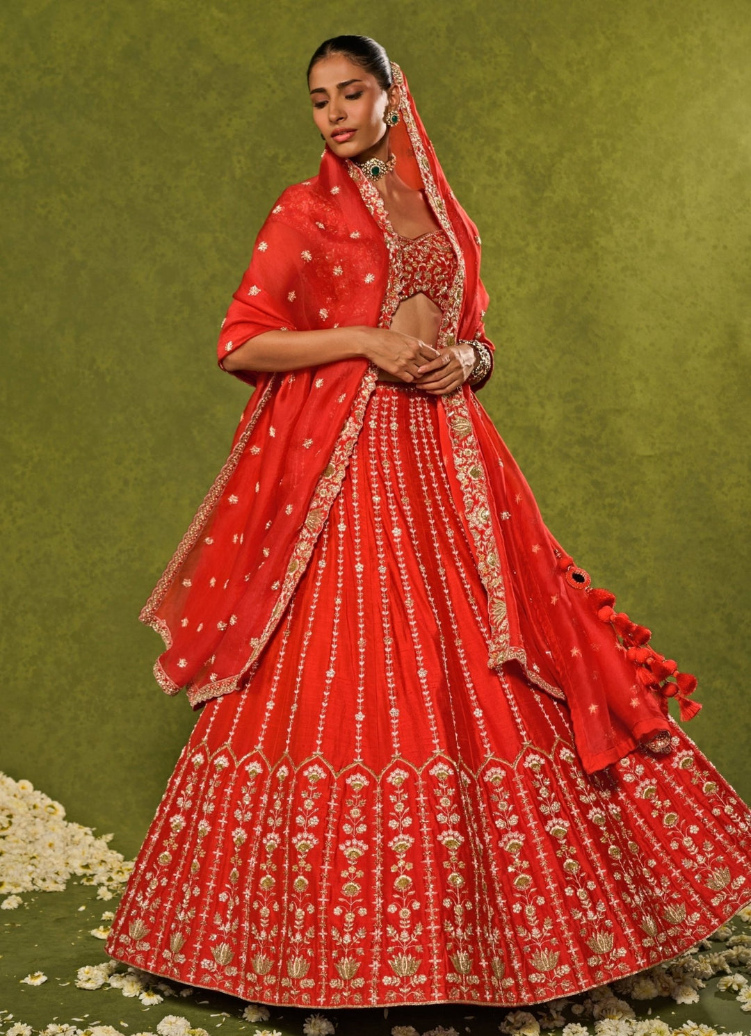 Red Raw Silk Lehenga Chamee &amp; Palak - Fabilicious Fashion