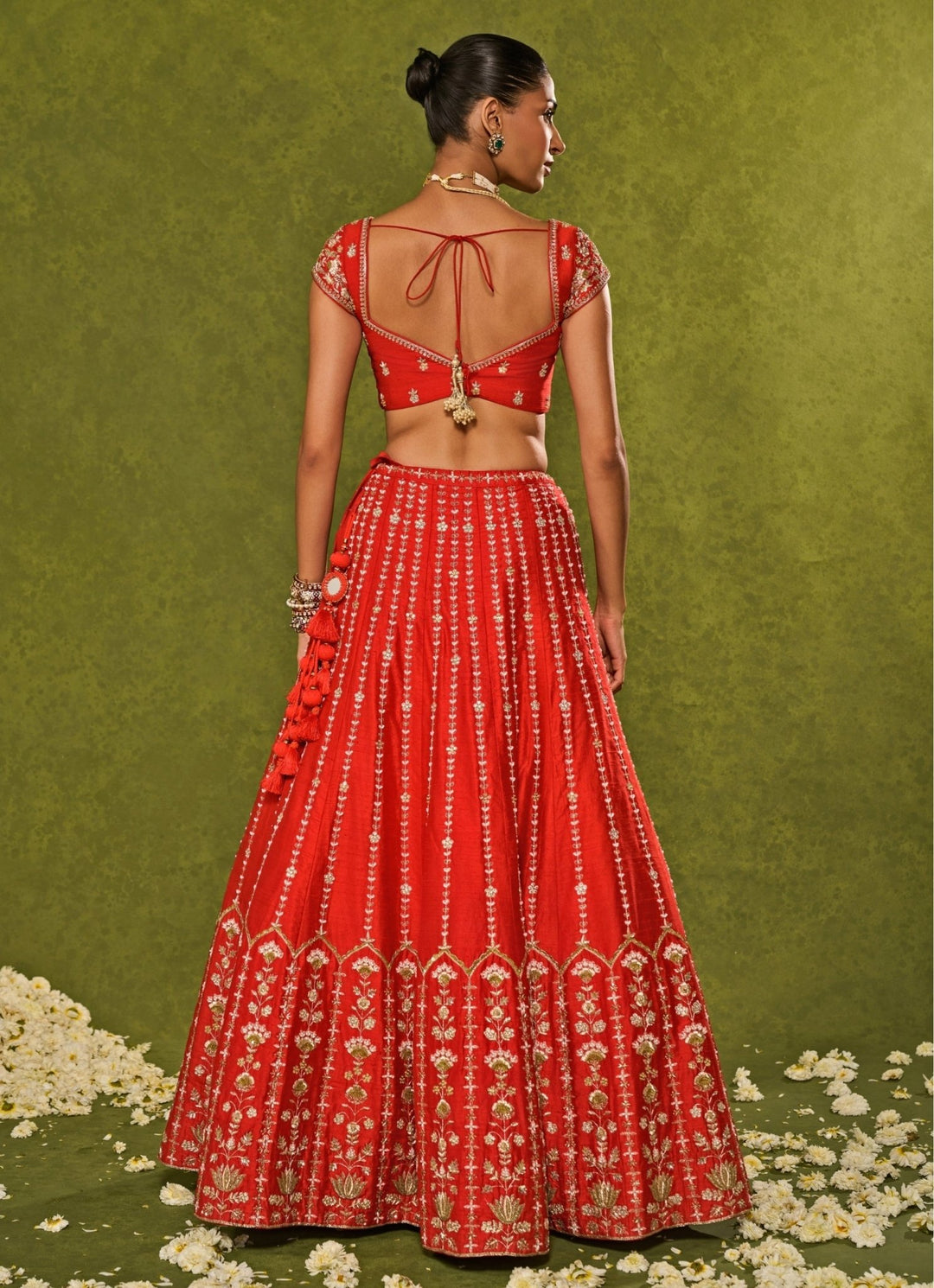 Red Raw Silk Lehenga Chamee &amp; Palak - Fabilicious Fashion