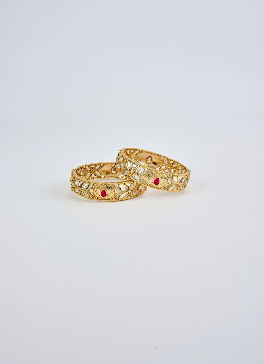 Red Ruby And Kundan Gold Plated Bangles Vivinia by Vidhi Mehra - Fabilicious Fashion