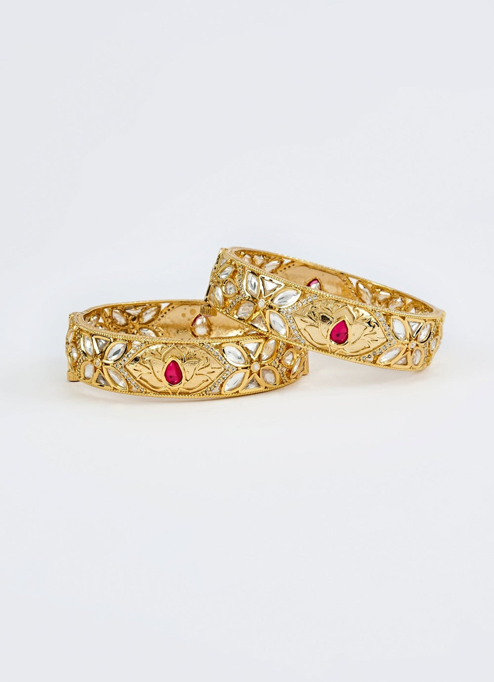 Red Ruby And Kundan Gold Plated Bangles Vivinia by Vidhi Mehra - Fabilicious Fashion