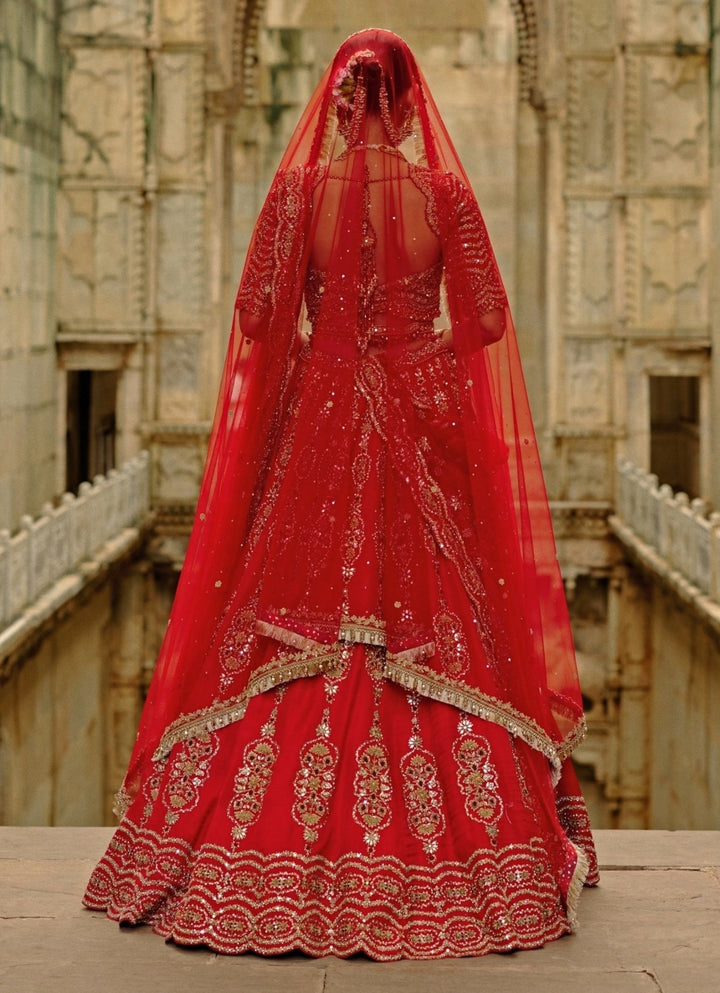 Red Satin Silk Lehenga Set Nitika Gujral - Fabilicious Fashion