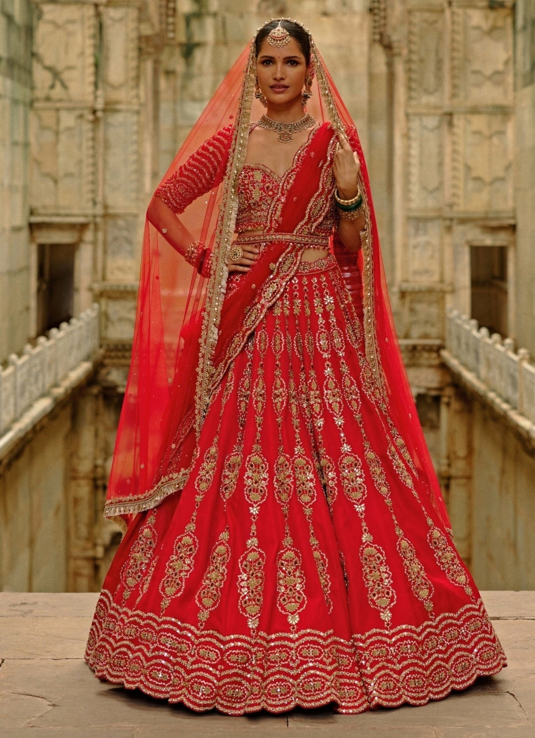 Red Satin Silk Lehenga Set Nitika Gujral - Fabilicious Fashion