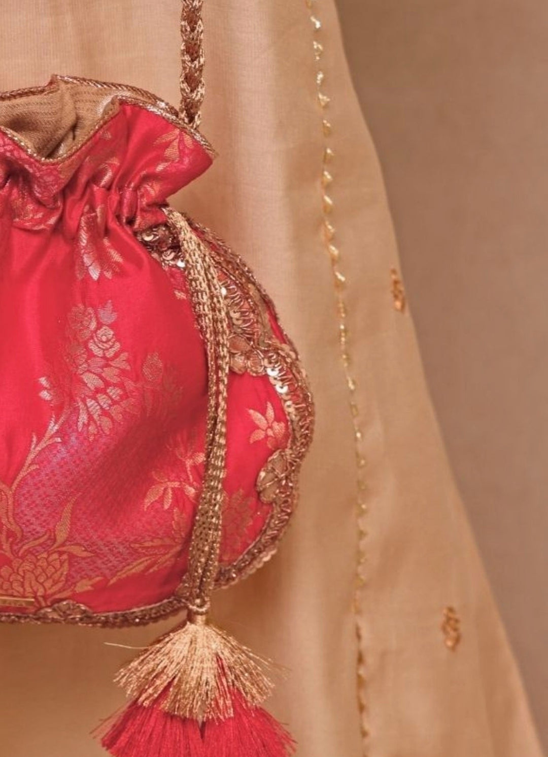 Red Scallop Silk Potli Amyra - Fabilicious Fashion