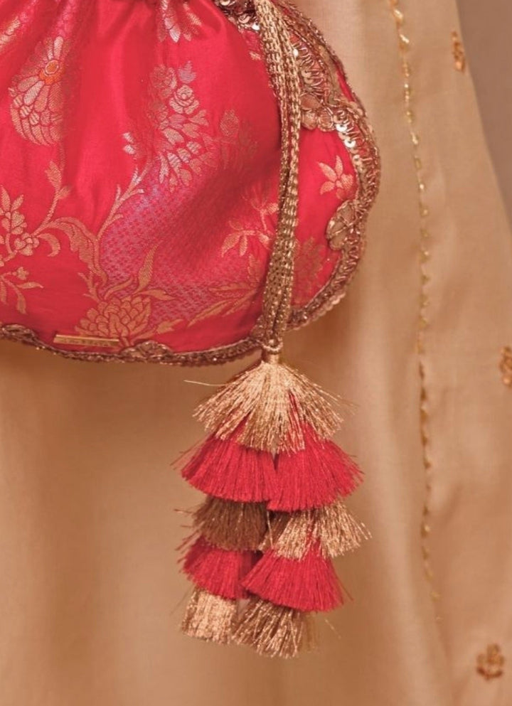 Red Scallop Silk Potli Amyra - Fabilicious Fashion