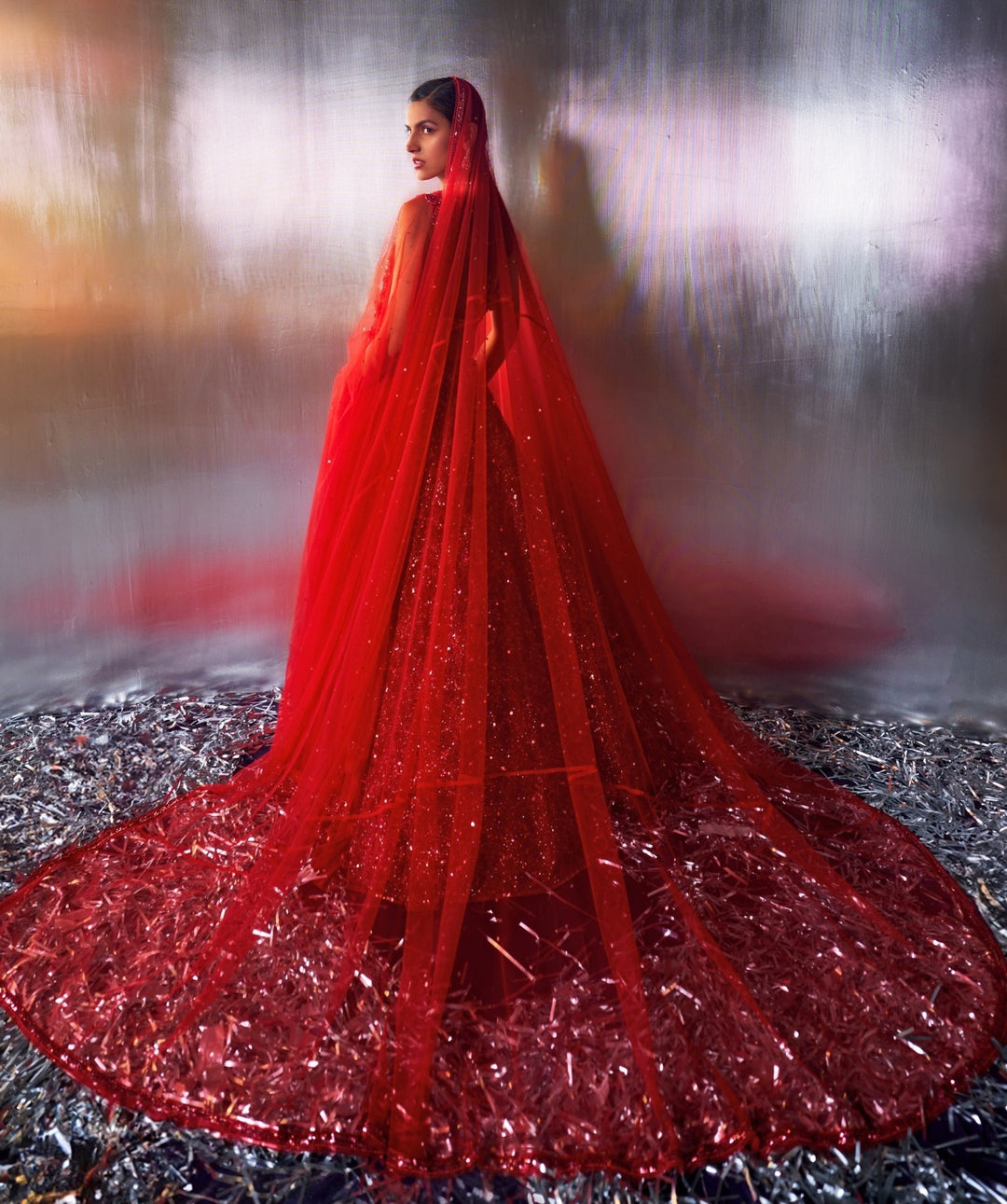Red Sequins Embroidered Bridal Lehenga Angad Singh - Fabilicious Fashion