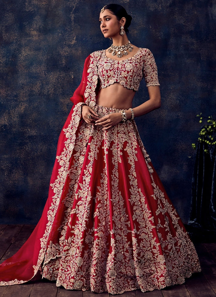 Prisho Red Silk Embroidered Bridal Lehenga SetFabilicious Fashion
