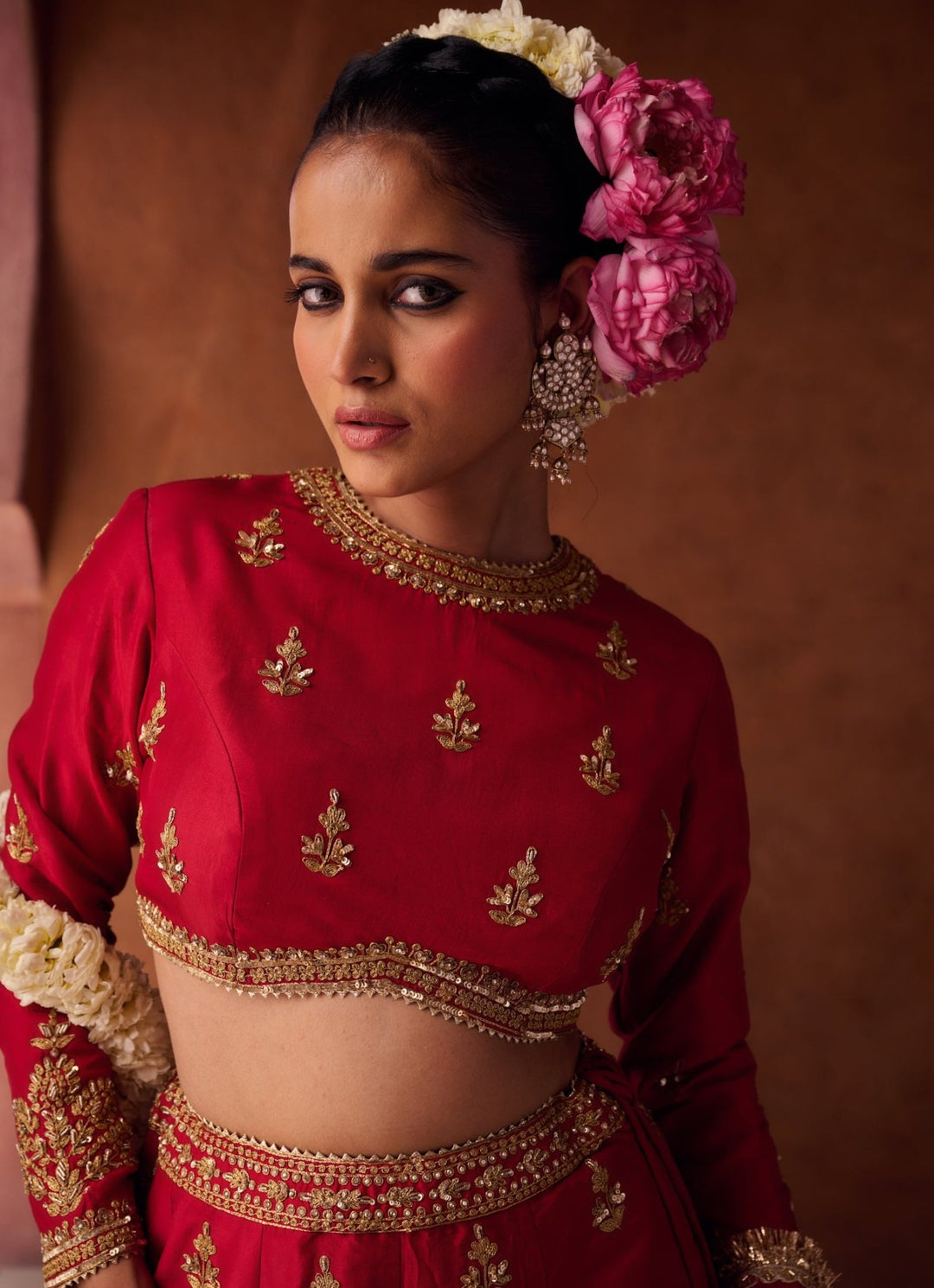 Red Silk Embroidered Lehenga Set KAPDA DORI - Fabilicious Fashion